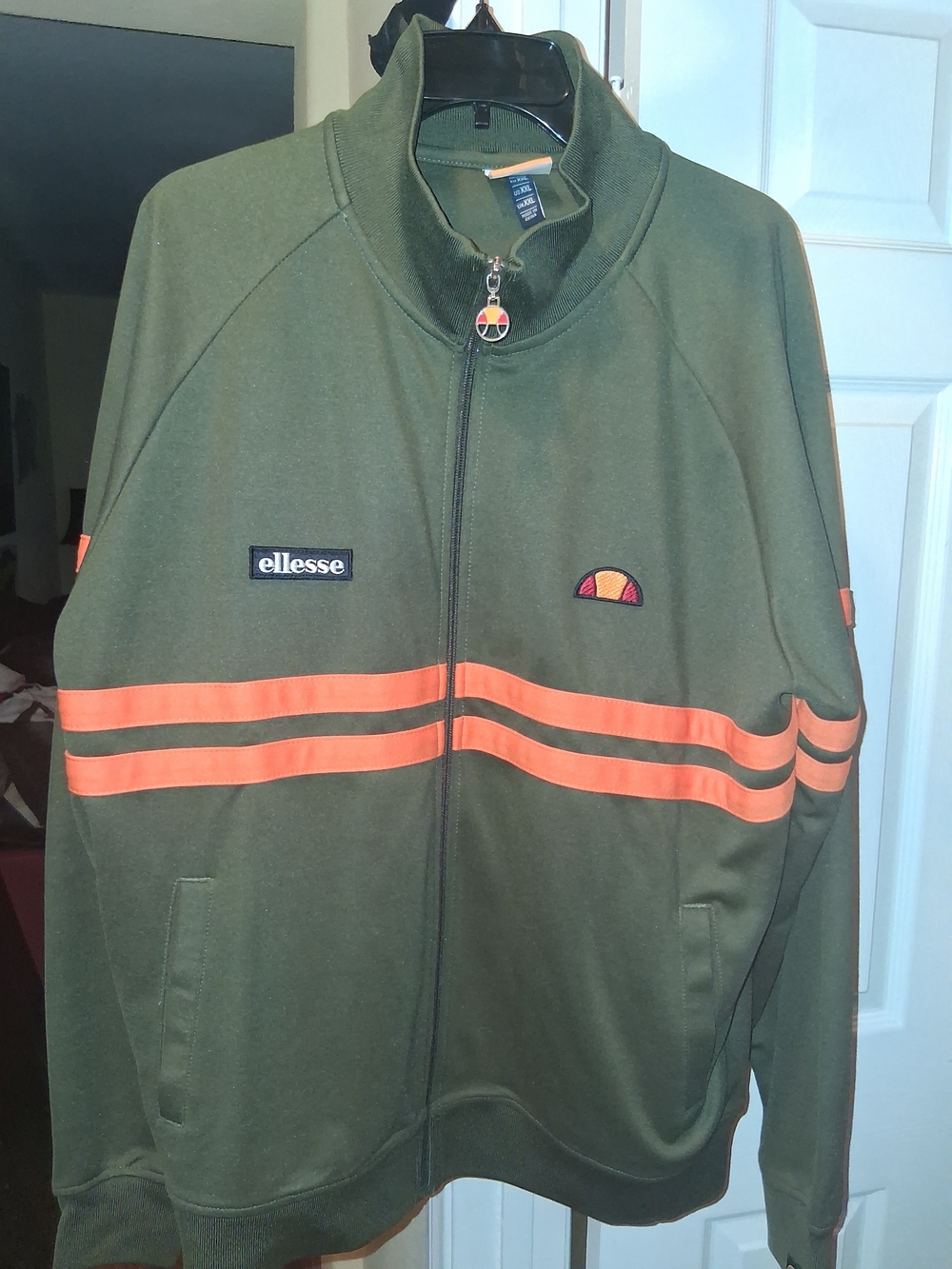 ellesse Olive Green Bomber Jacket with Orange Stripes